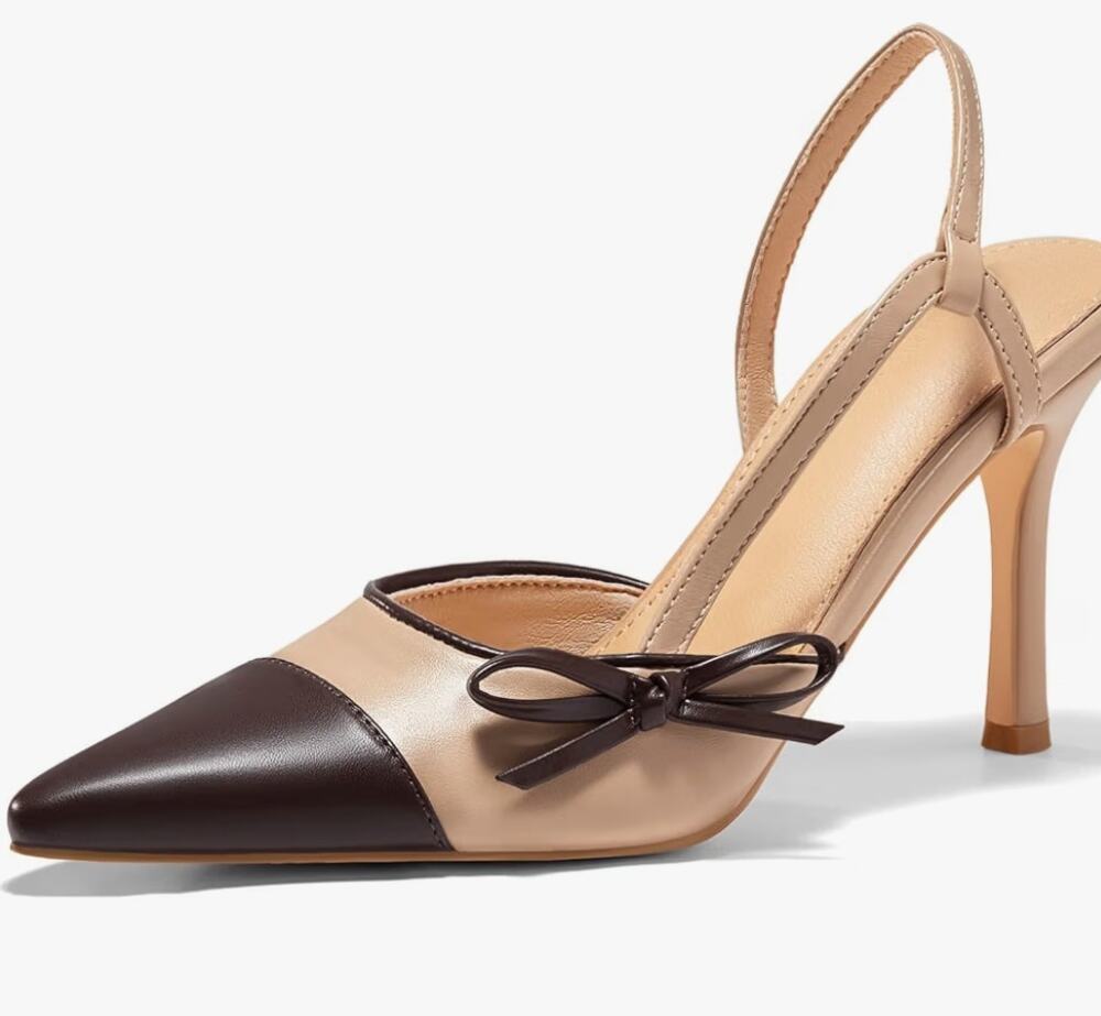 Coutgo Womens Slingback High Heel Bow Tie NO BOX TAN & BLACK2 TONE SZ 11